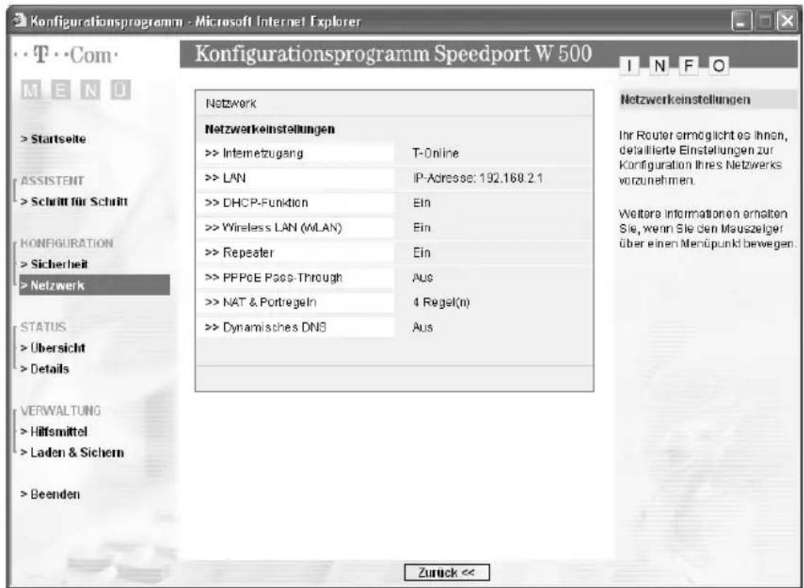 T-Mobile Speedport W 500 - Netzwerkeinstellungen - 1
