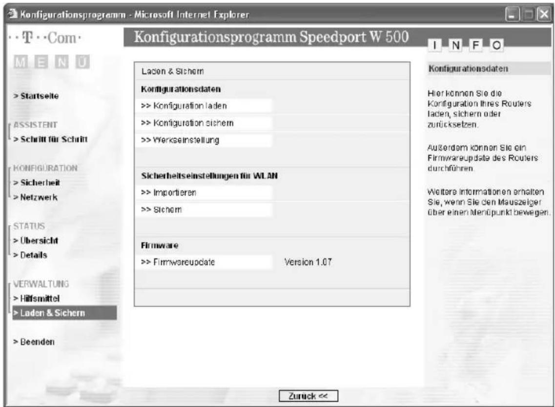 T-Mobile Speedport W 500 - Daten laden und sichern - 1