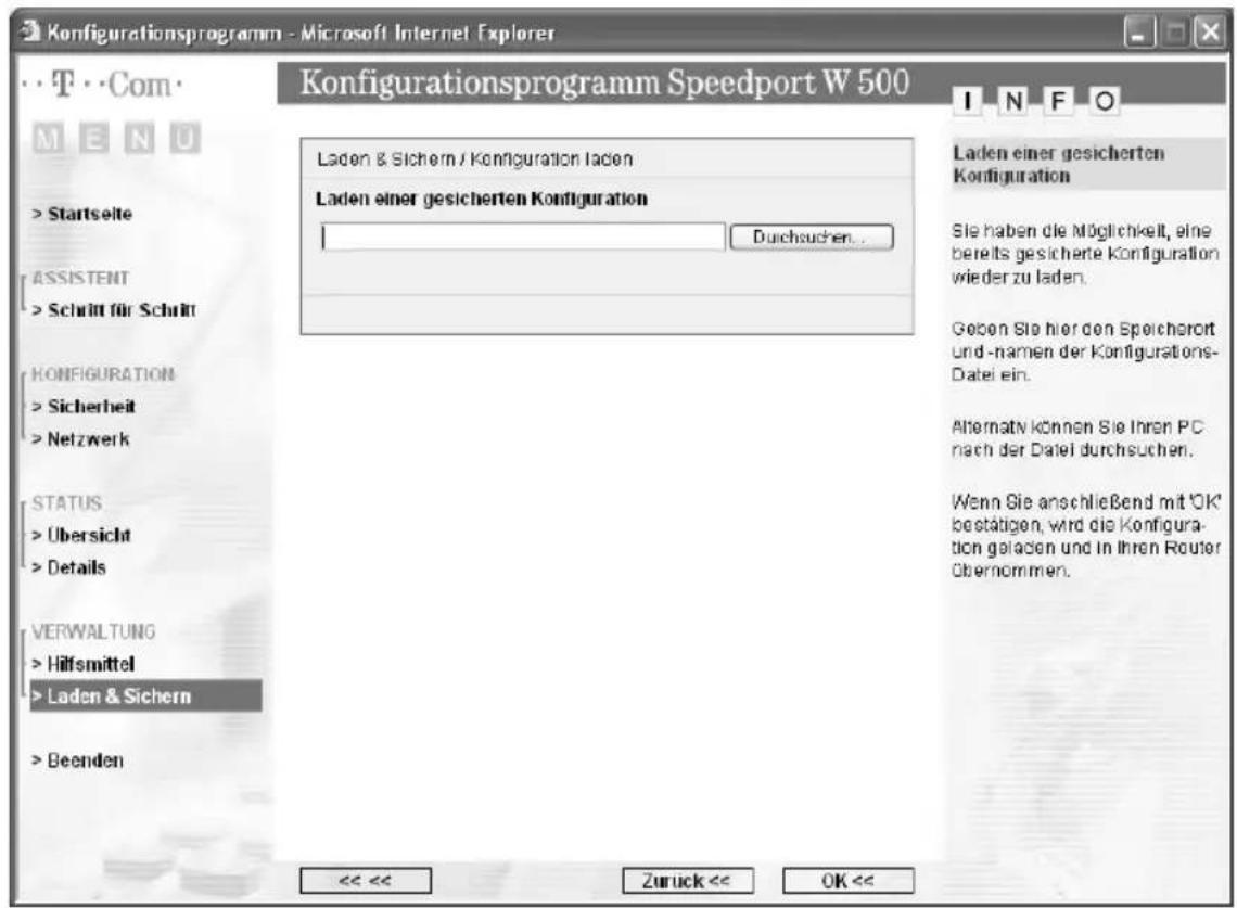 T-Mobile Speedport W 500 - Konfigurationsdaten laden - 1