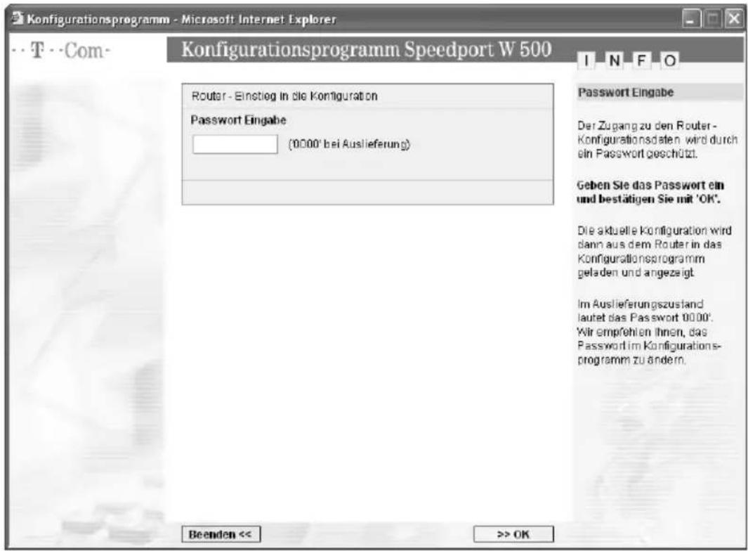 T-Mobile Speedport W 500 - Anmelden beim Konfigurationsprogramm - 1