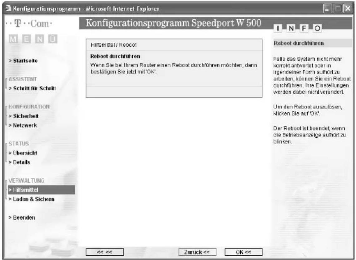 T-Mobile Speedport W 500 - Reboot – Speedport W 500 neu starten - 1