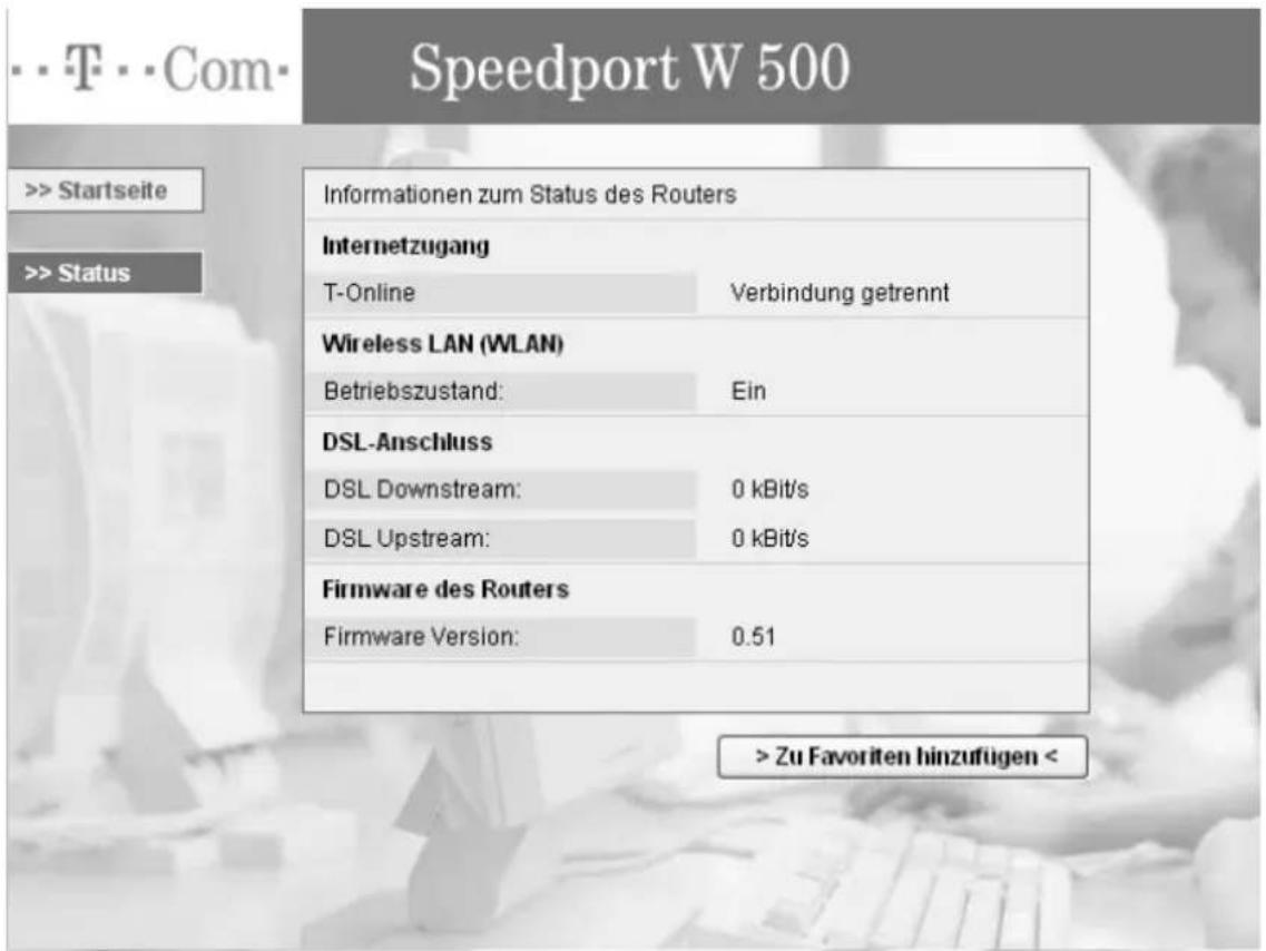 T-Mobile Speedport W 500 - Status - 1