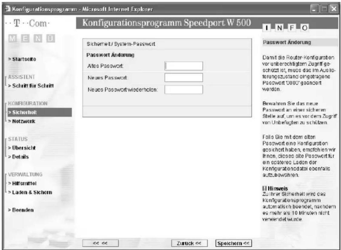 T-Mobile Speedport W 500 - Zugangsschutz zum Konfigurationsprogramm einrichten - 1
