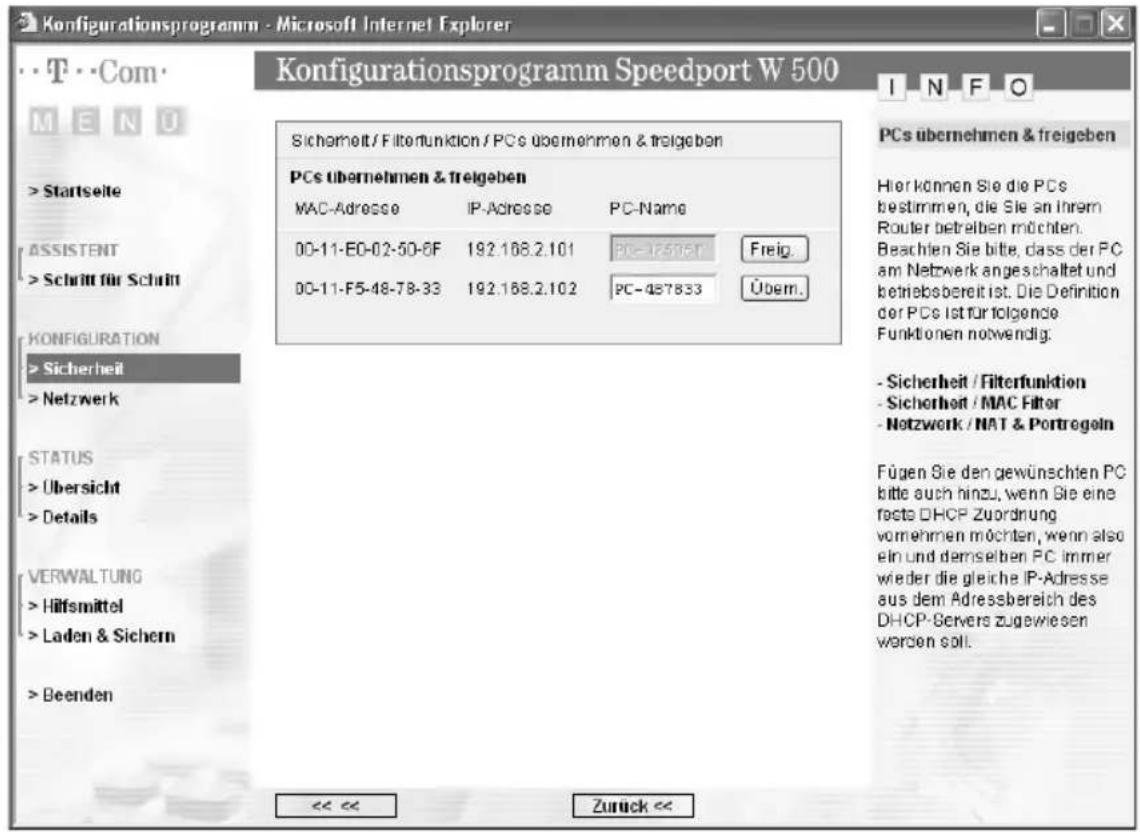 T-Mobile Speedport W 500 - MAC-Filterung - 2