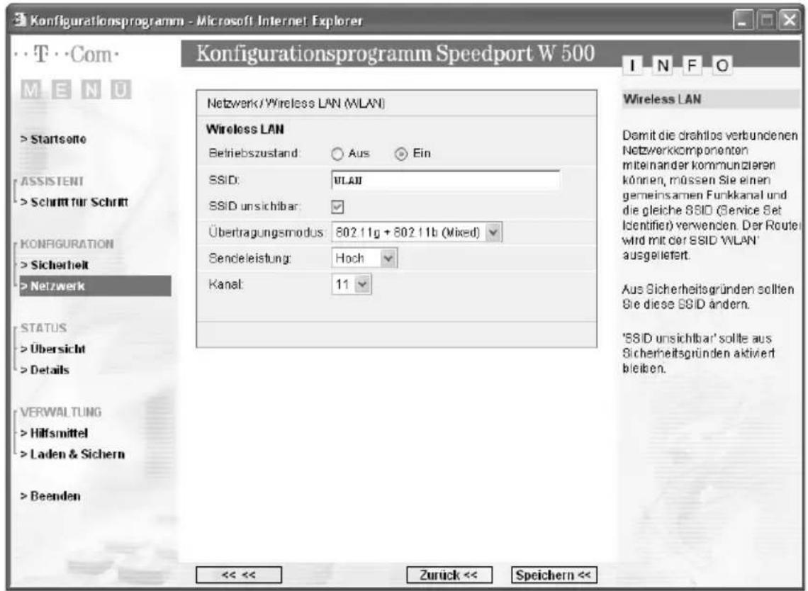 T-Mobile Speedport W 500 - Wireless - Konfiguration für das drahtlose Netzwerk - 1