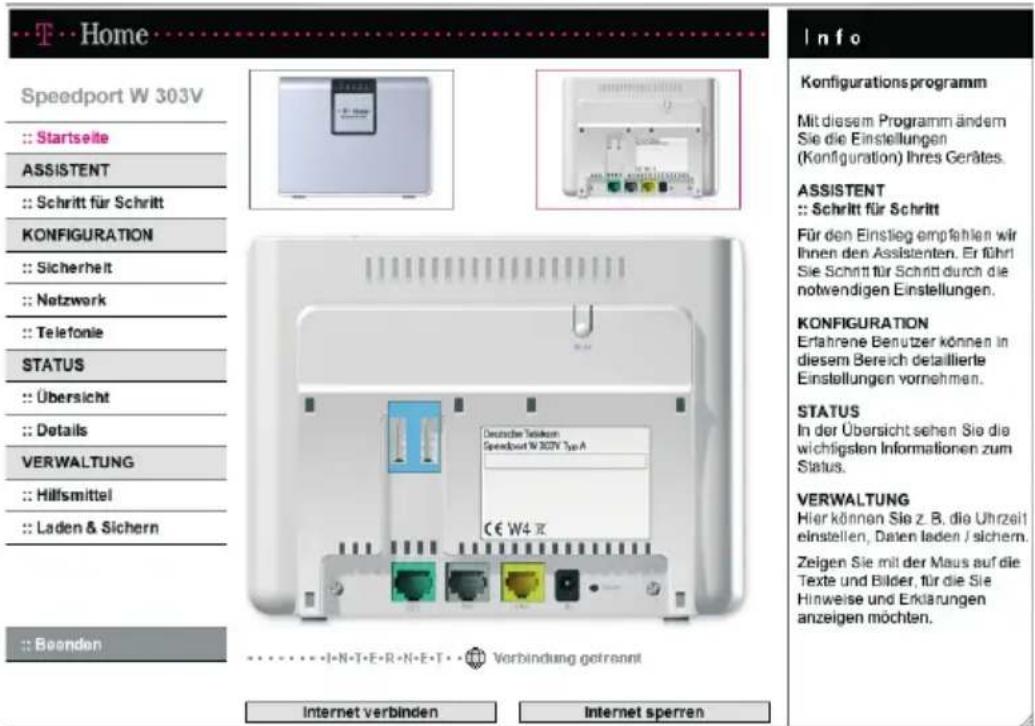 T-Mobile Speedport W 303V - Verwaltung des Speedport W 303V. - 1