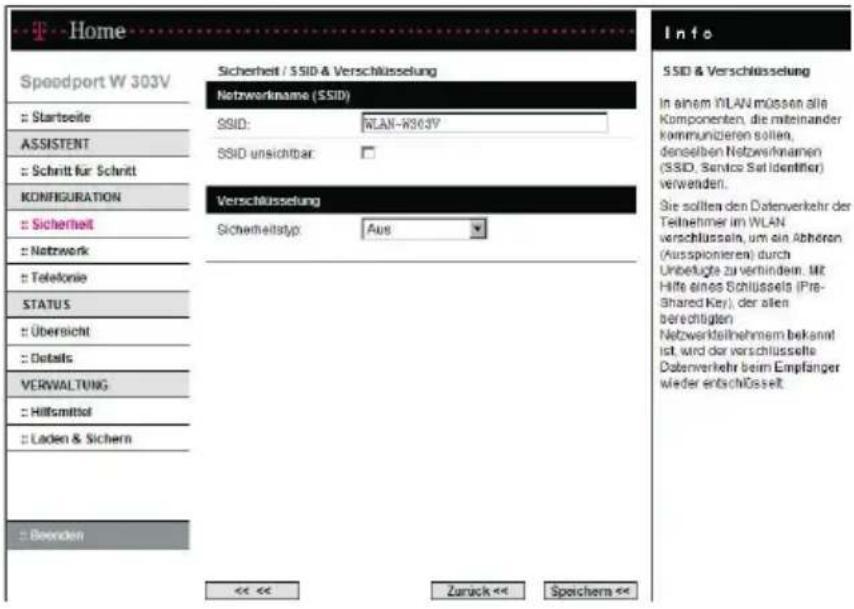 T-Mobile Speedport W 303V - Betrieb ohne Verschlüsselung: Konfiguration der Basis - 1
