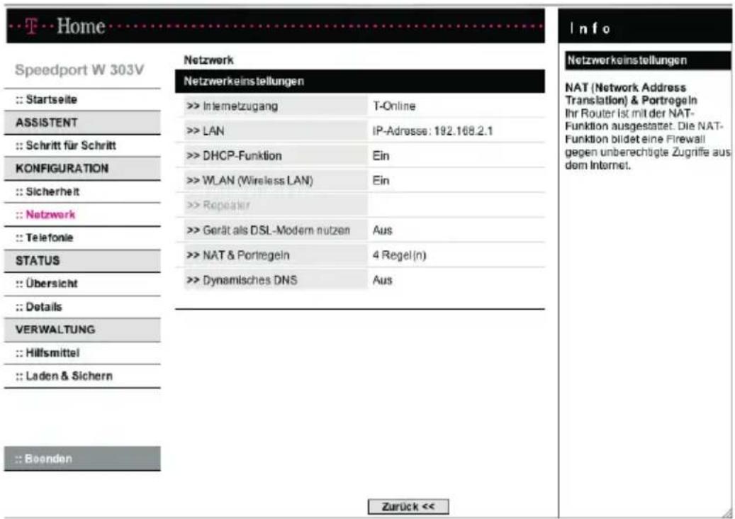 T-Mobile Speedport W 303V - Netzwerkeinstellungen. - 1