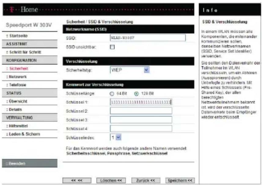 T-Mobile Speedport W 303V - Betrieb mit Verschlüsselung: Konfiguration der Basis - 1
