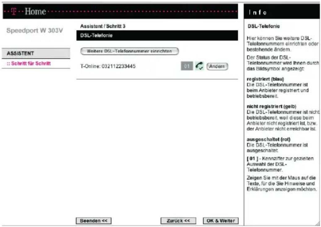 T-Mobile Speedport W 303V - Test der DSL Telefonnummer - 2