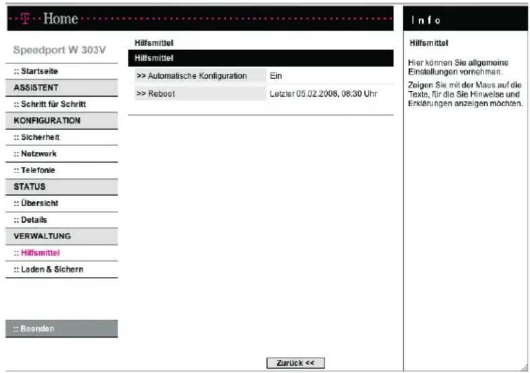 T-Mobile Speedport W 303V - Hilfsmittel zur Verwaltung. - 1