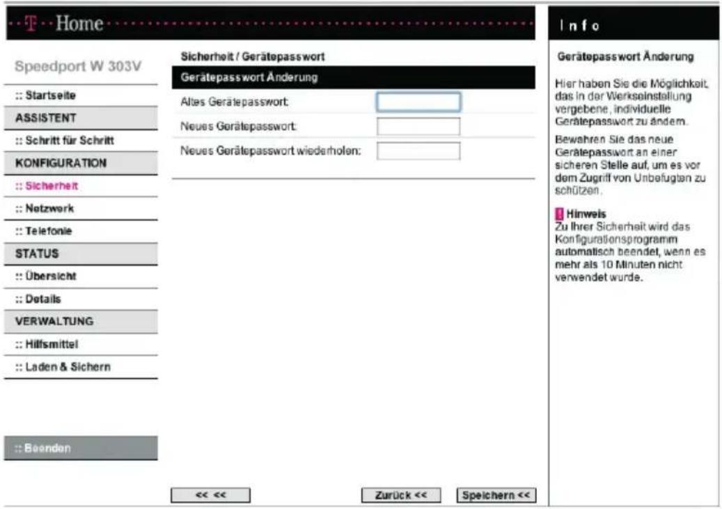 T-Mobile Speedport W 303V - Zugangsschutz zum Konfigurationsprogramm einrichten - 1