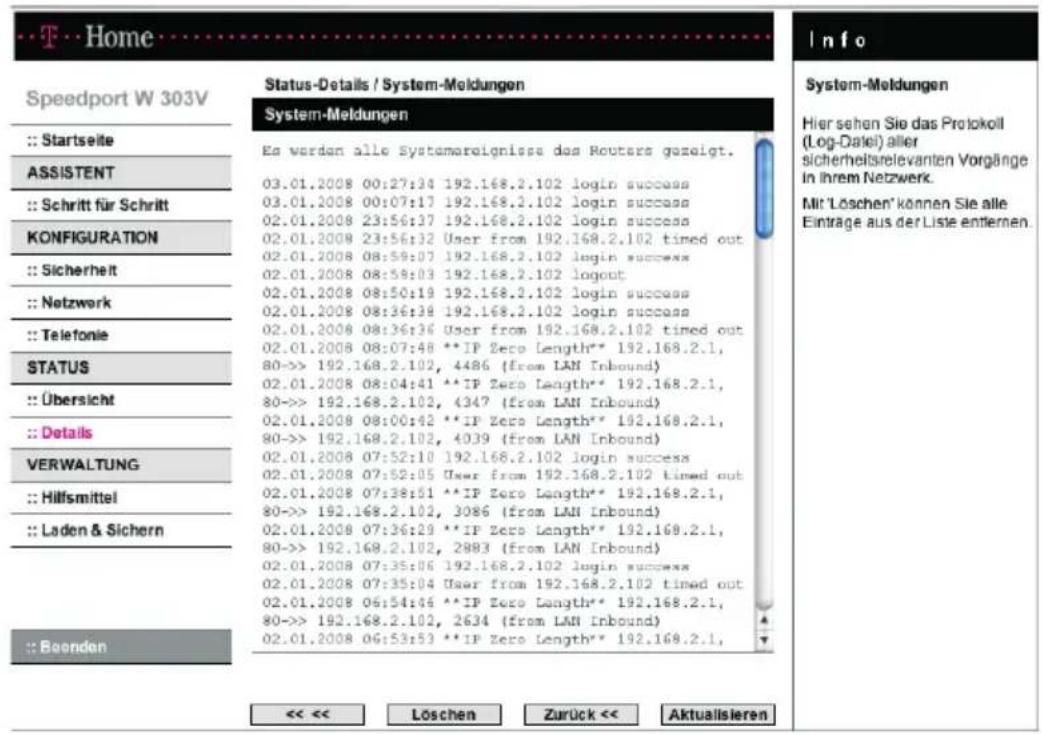 T-Mobile Speedport W 303V - □ System-Meldungen - 1
