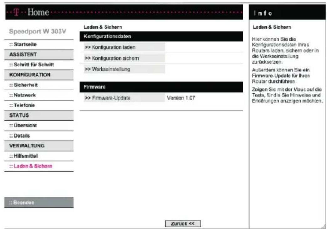 T-Mobile Speedport W 303V - Daten laden und sichern. - 1
