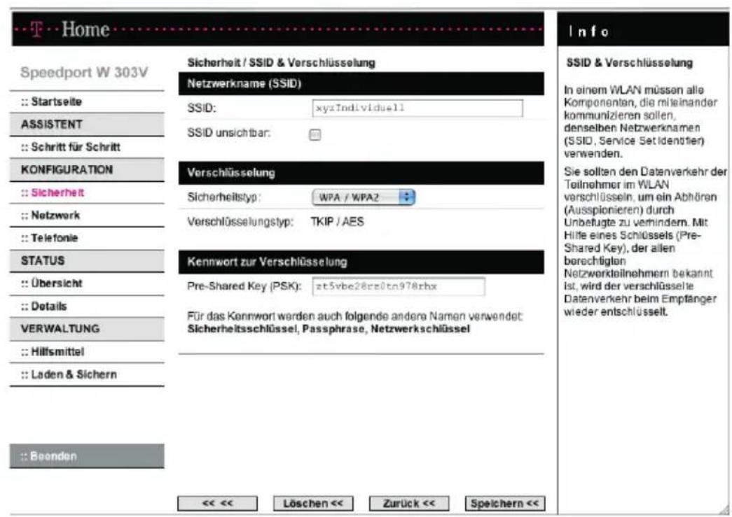 T-Mobile Speedport W 303V - Verschlüsselung: WPA-, WPA2- und WPA/WPA2 - 1