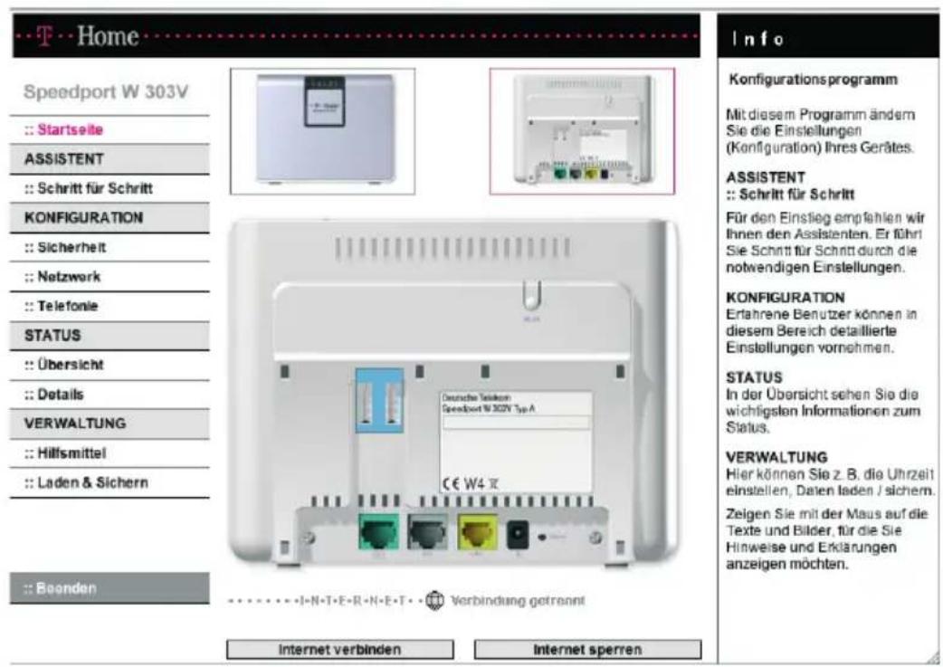 T-Mobile Speedport W 303V - Aufrufen des Konfigurationsprogramms. - 1