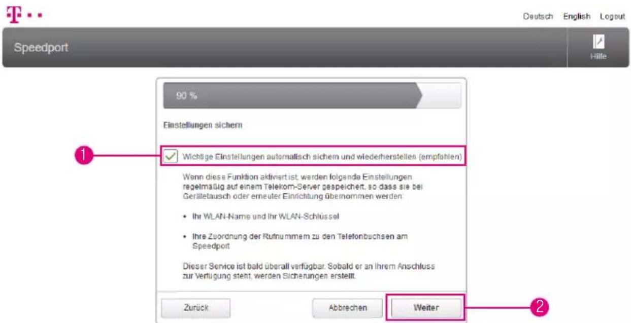 T-Mobile Speedport Smart - Einstellungen sichern (Fortsetzung) - 1