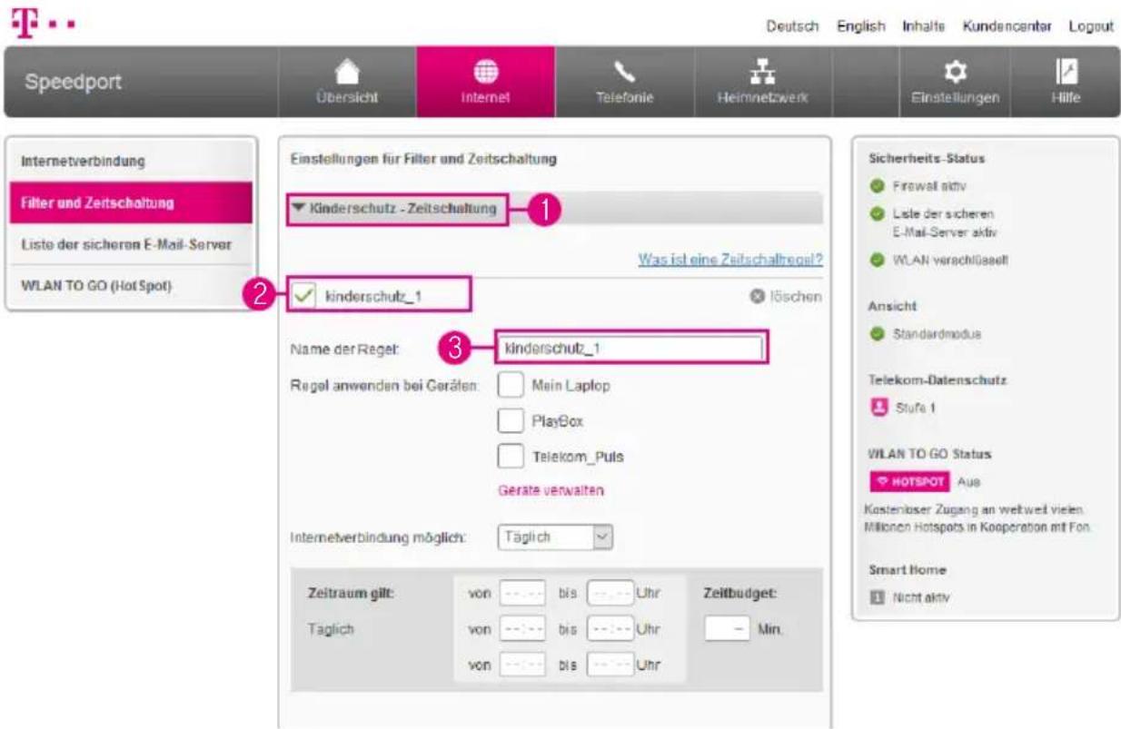 T-Mobile Speedport Smart 2 - Kinderschutz - Zeitschaltung einstellen - 1