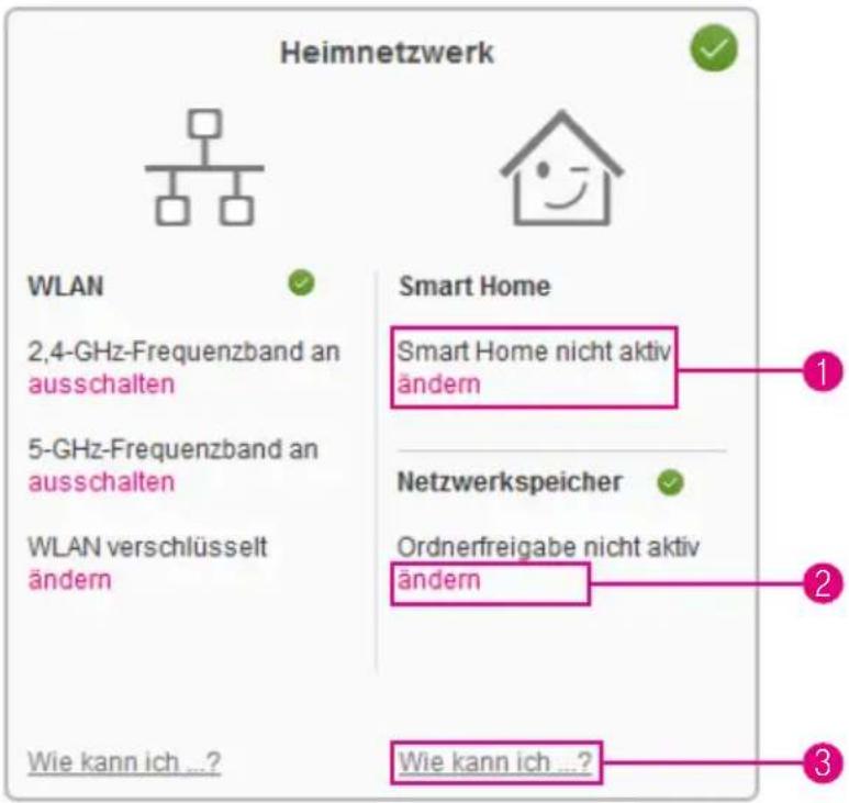 T-Mobile Speedport Smart 2 - Übersicht der Heimnetzwerk-Einstellungen (Smart Home und Netzwerkspeicher) - 1