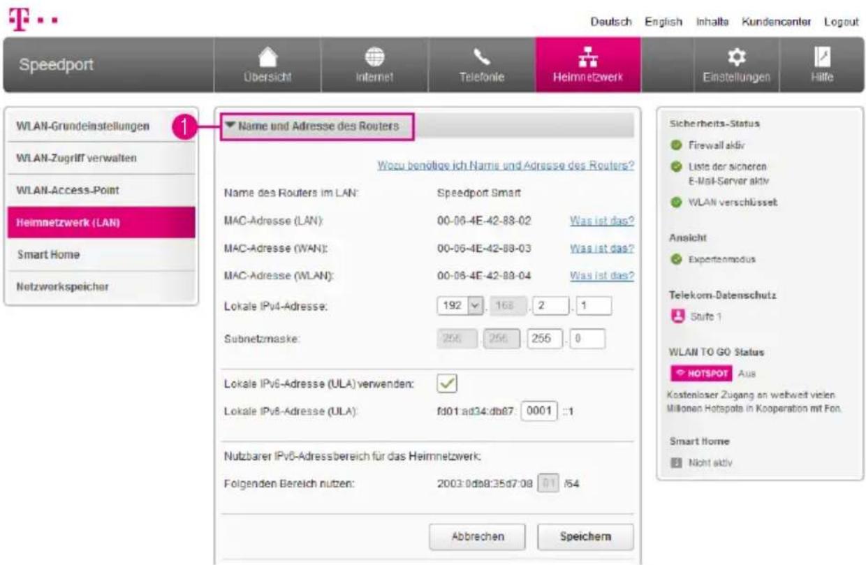 T-Mobile Speedport Smart 2 - Heimnetzwerk (LAN) - Lokale IPv4-Adresse ändern - 1