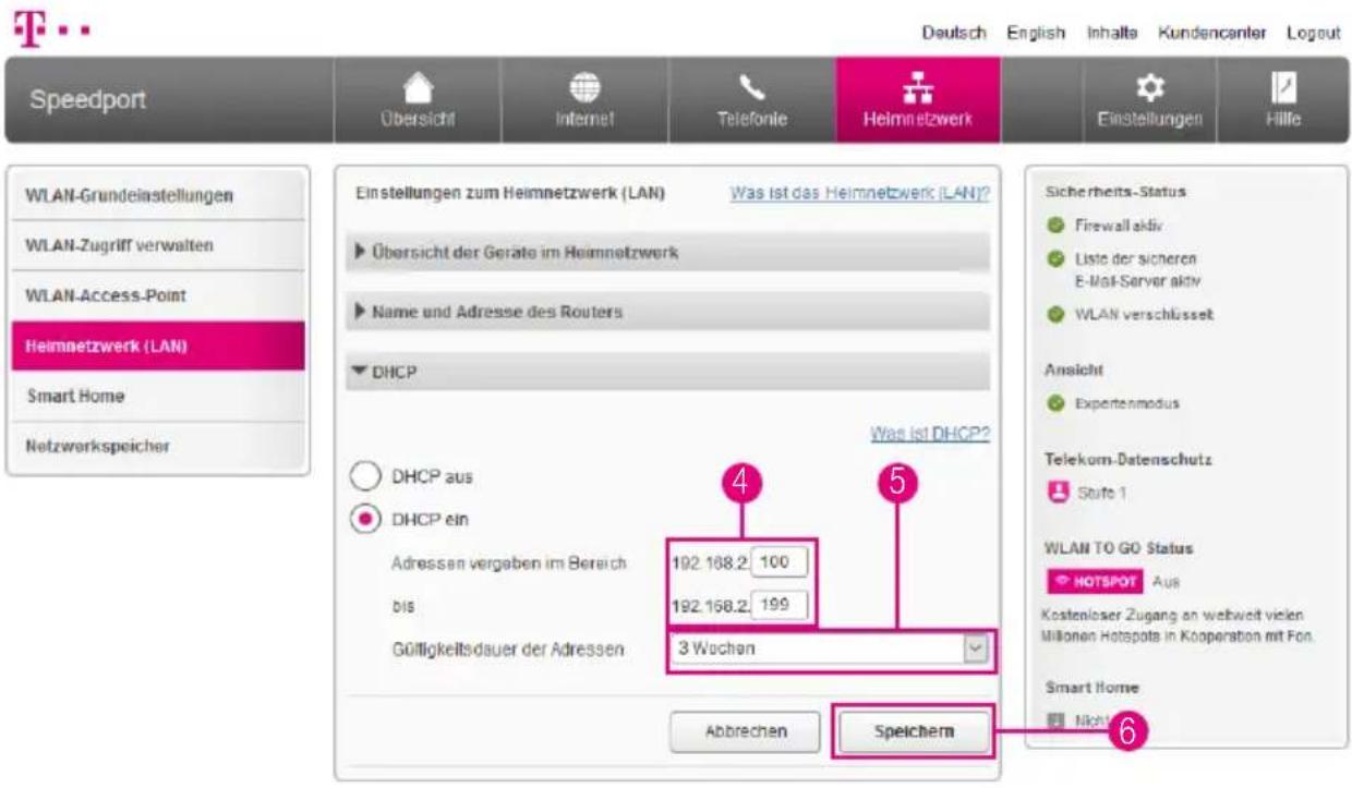 T-Mobile Speedport Smart 2 - Heimnetzwerk (LAN) - DHCP konfigurieren (Fortsetzung) - 1