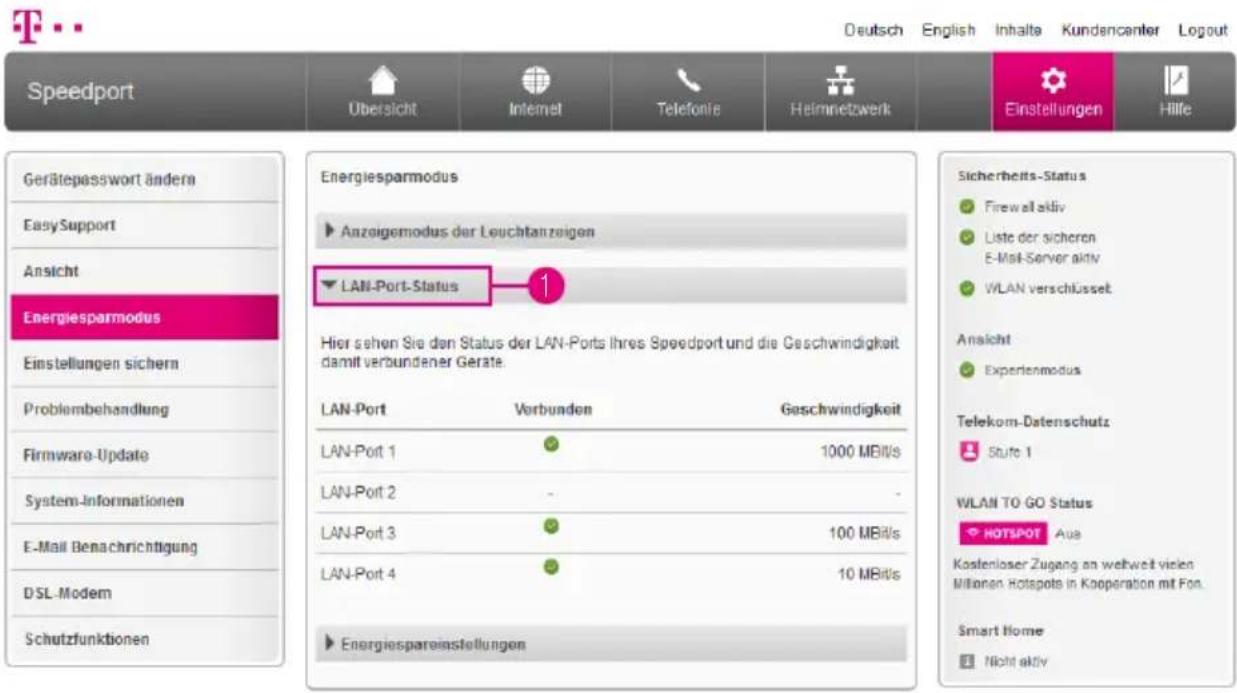 T-Mobile Speedport Smart 2 - LAN-Port Status überprüfen - 1