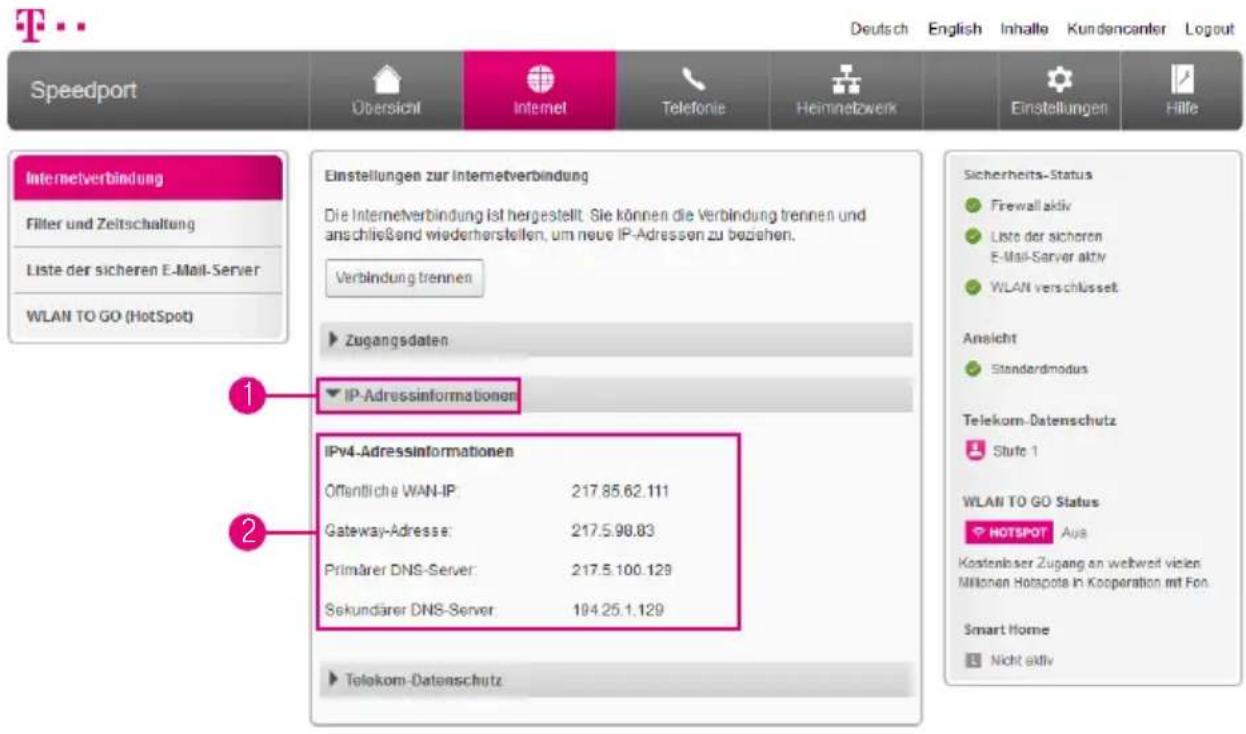T-Mobile Speedport Smart 2 - IP-Adressinformationen anzeigen - 1