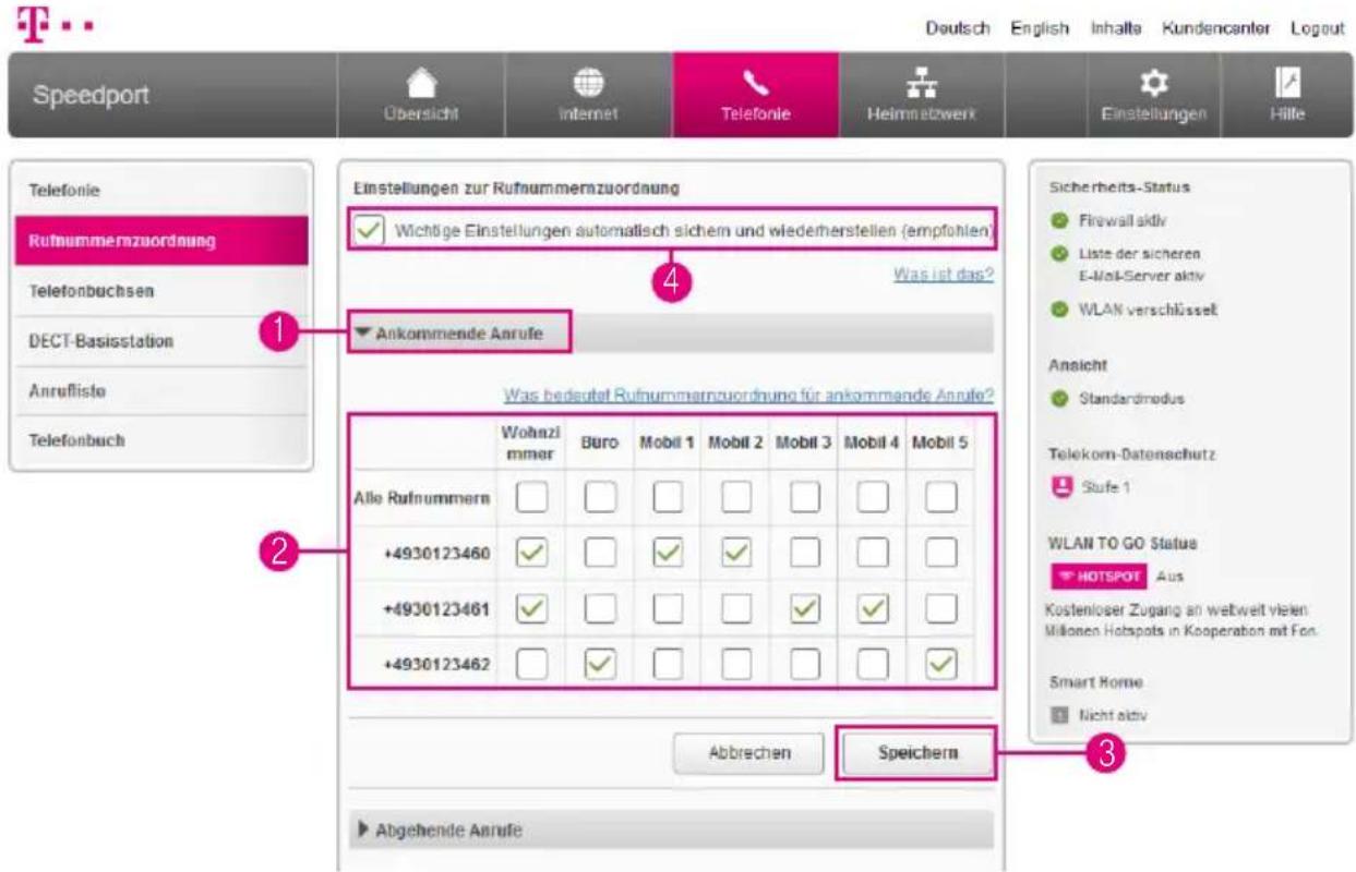 T-Mobile Speedport Smart 2 - Rufnummernzuordnung für ankommende Anrufe - 1