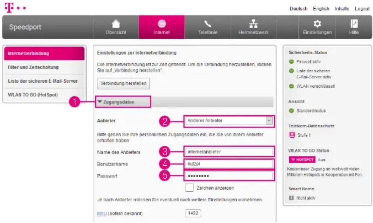 T-Mobile Speedport Smart 2 - Zugangsdaten für andere Anbieter eintragen - 1