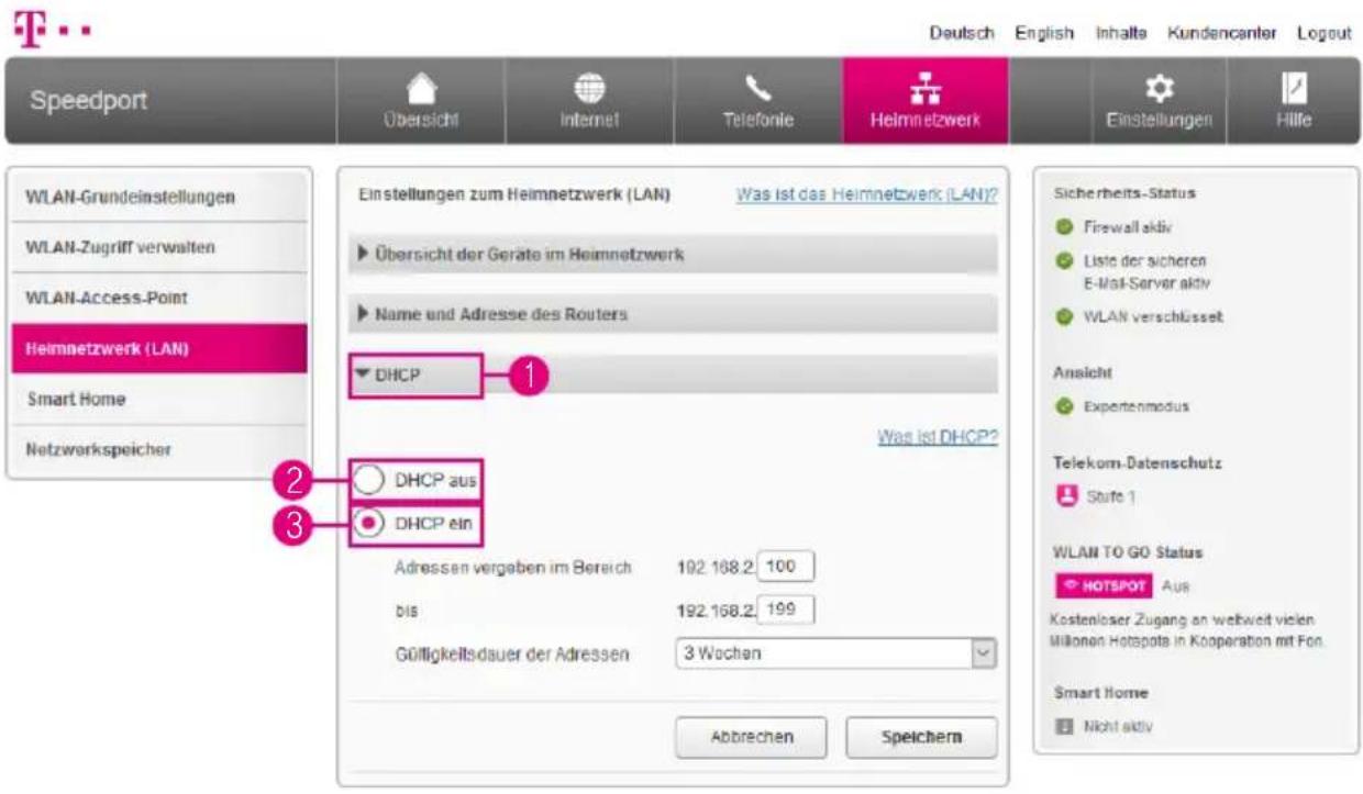 T-Mobile Speedport Smart 2 - Heimnetzwerk (LAN) - DHCP konfigurieren - 1