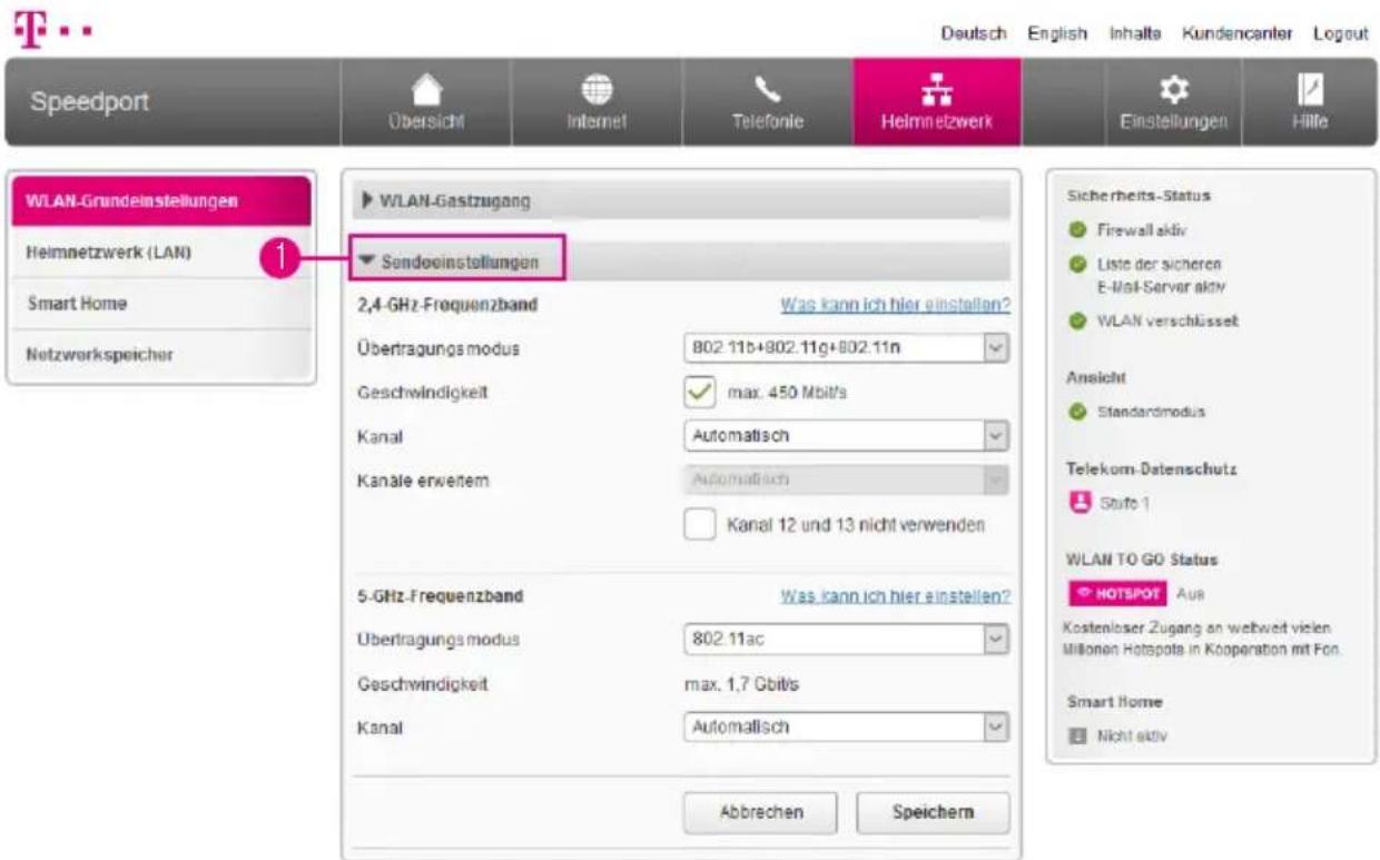 T-Mobile Speedport Smart 2 - WLAN-Sendekanal einstellen - 1