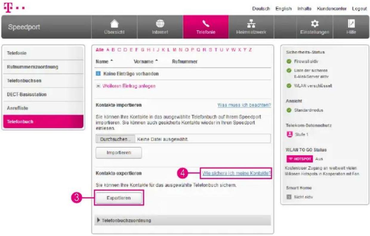 T-Mobile Speedport Smart 2 - Telefonbucheinträge exportieren - 1