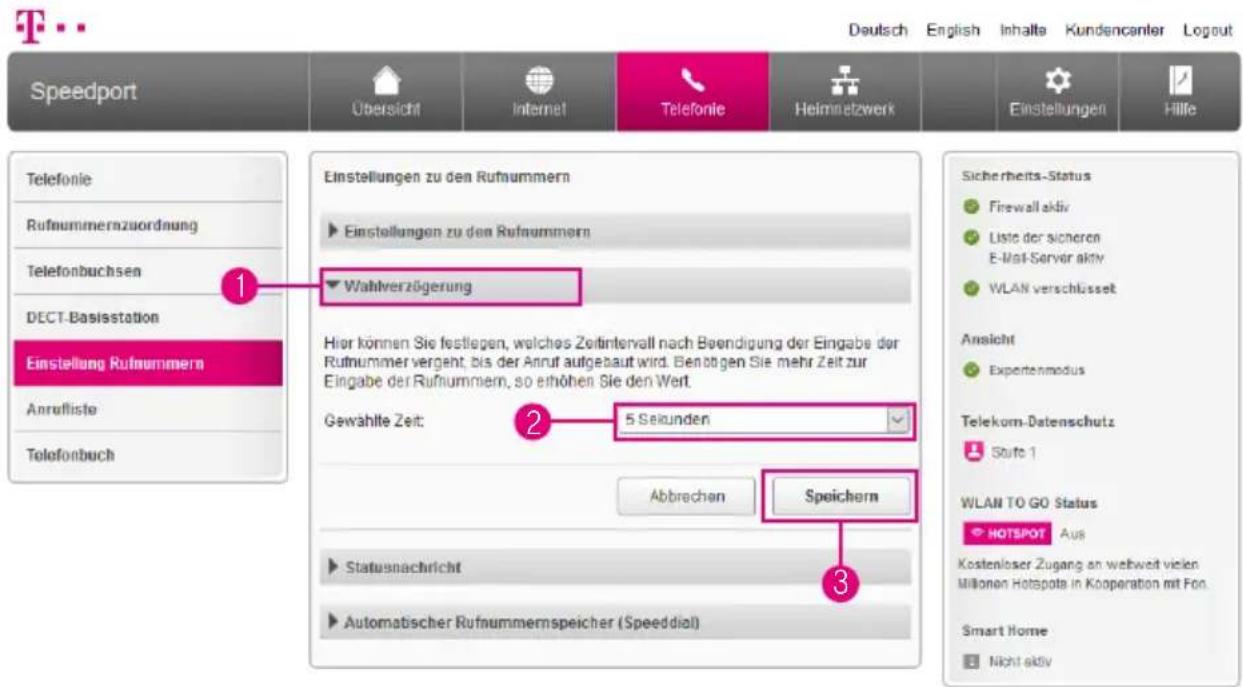 T-Mobile Speedport Smart 2 - Wahlverzögerung einstellen - 1