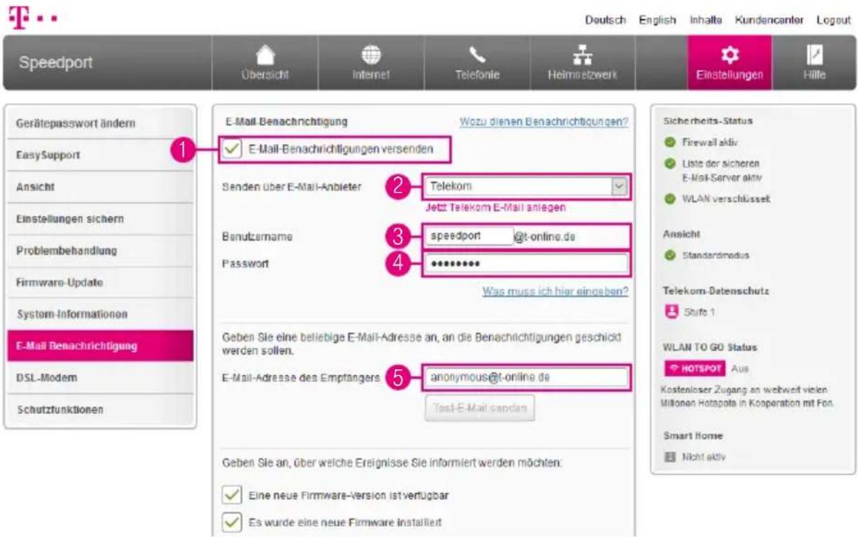 T-Mobile Speedport Smart 2 - E-Mail-Benachrichtigung einrichten - 1