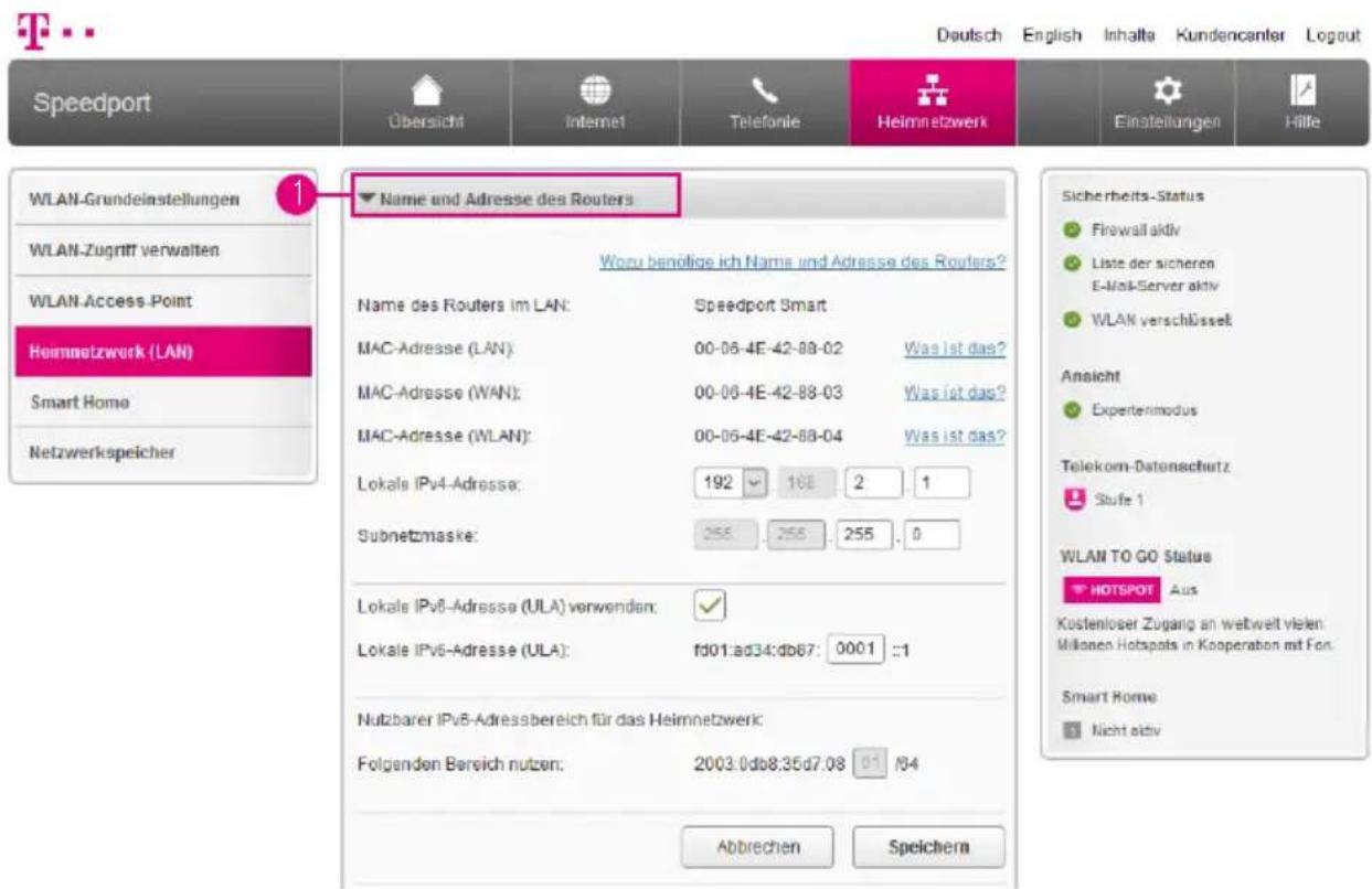 T-Mobile Speedport Smart 2 - Heimnetzwerk (LAN) - Name und Adresse des Routers - 1