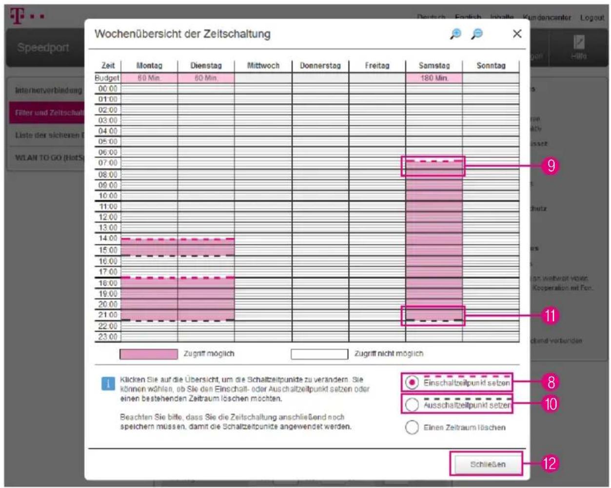 T-Mobile Speedport Smart 2 - Kinderschutz - Zeitschaltung über Wochenübersicht einstellen (Fortsetzung) - 1