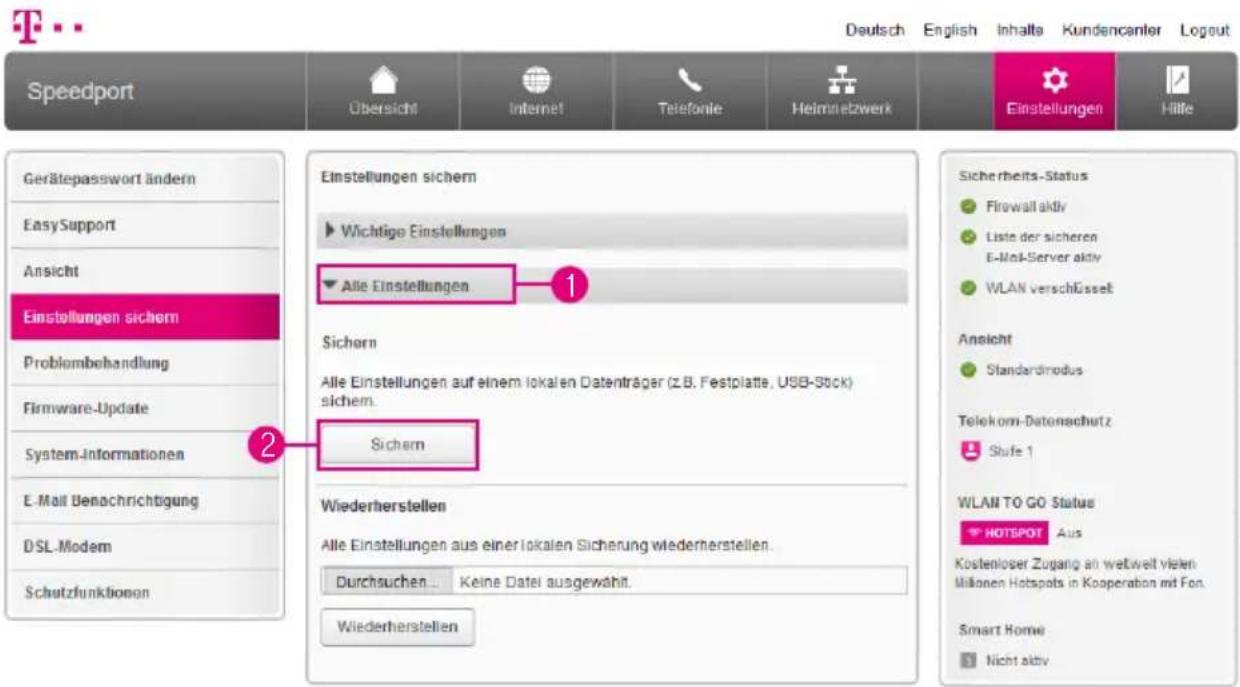 T-Mobile Speedport Smart 2 - Alle Einstellungen sichern - 1