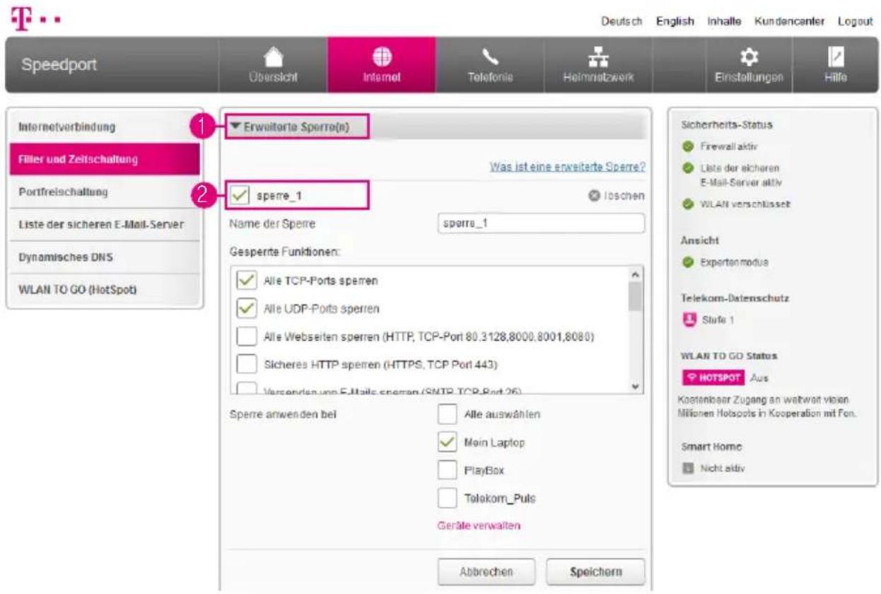 T-Mobile Speedport Smart 2 - Einzelne Internetfunktionen sperren - 1