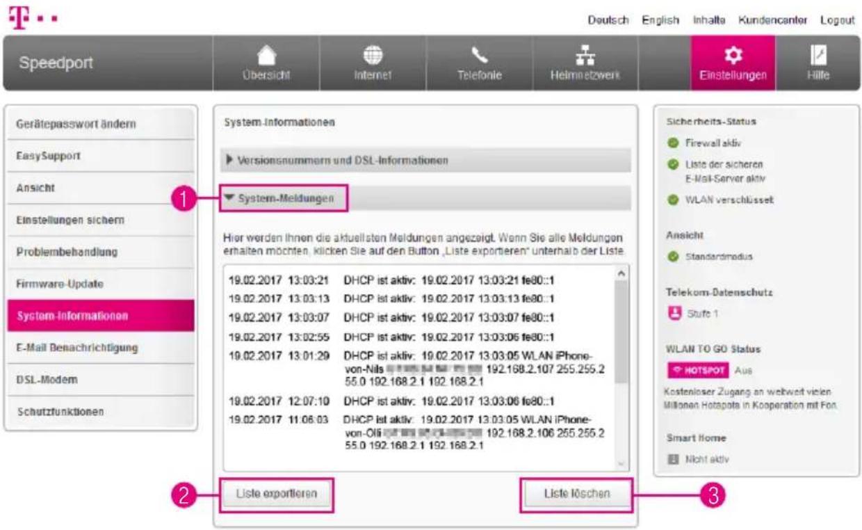 T-Mobile Speedport Smart 2 - Informationen anzeigen - System-Meldungen - 1