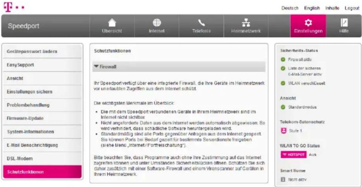 T-Mobile Speedport Smart 2 - Schutzfunktionen (Firewall) - 1