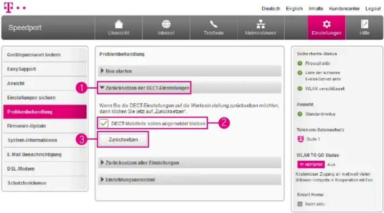 T-Mobile Speedport Smart 2 - Zurücksetzen der DECT-Einstellungen - 1