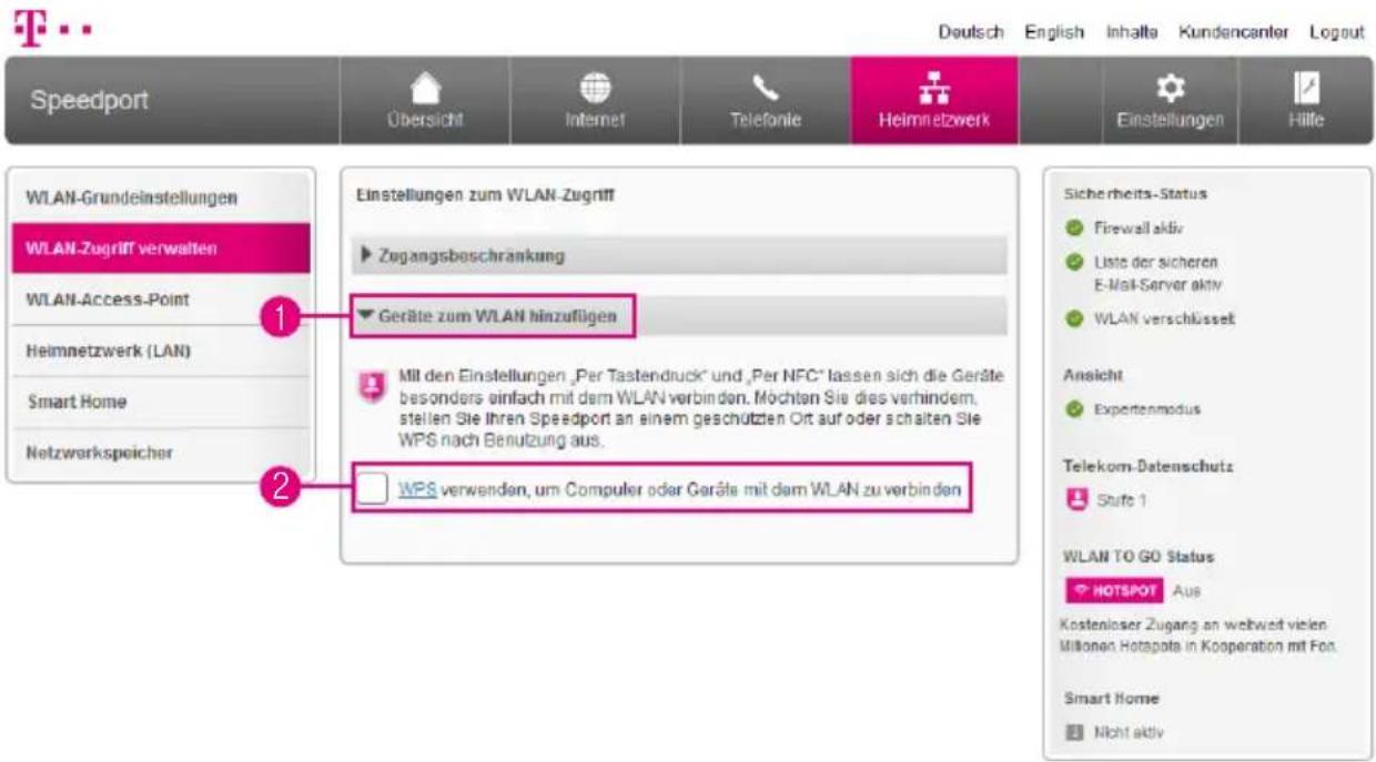 T-Mobile Speedport Smart 2 - WPS einschalten oder ausschalten - 1