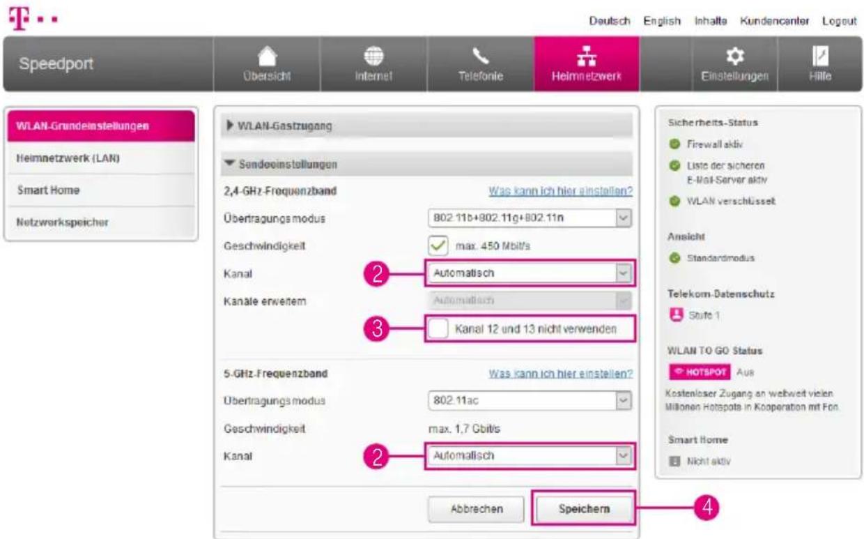 T-Mobile Speedport Smart 2 - WLAN-Sendekanal einstellen (Fortsetzung) - 1