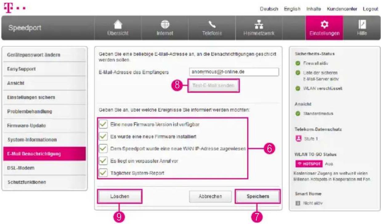 T-Mobile Speedport Smart 2 - E-Mail-Benachrichtigung einrichten (Fortsetzung) - 1