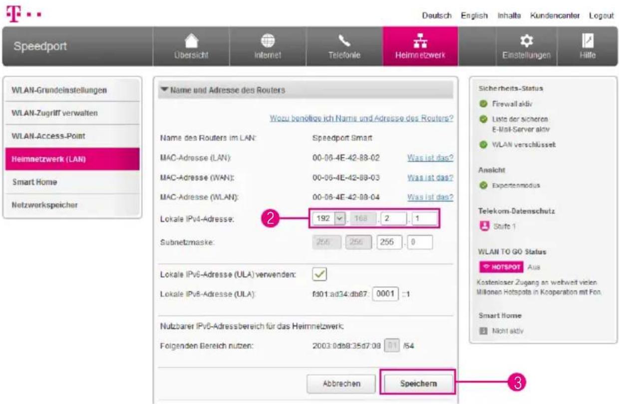 T-Mobile Speedport Smart 2 - Heimnetzwerk (LAN) - Lokale IPv4-Adresse ändern (Fortsetzung) - 1