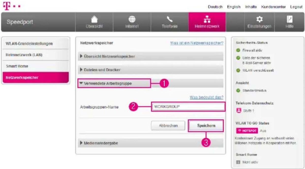 T-Mobile Speedport Smart 2 - Verwendete Arbeitsgruppe ändern - 1
