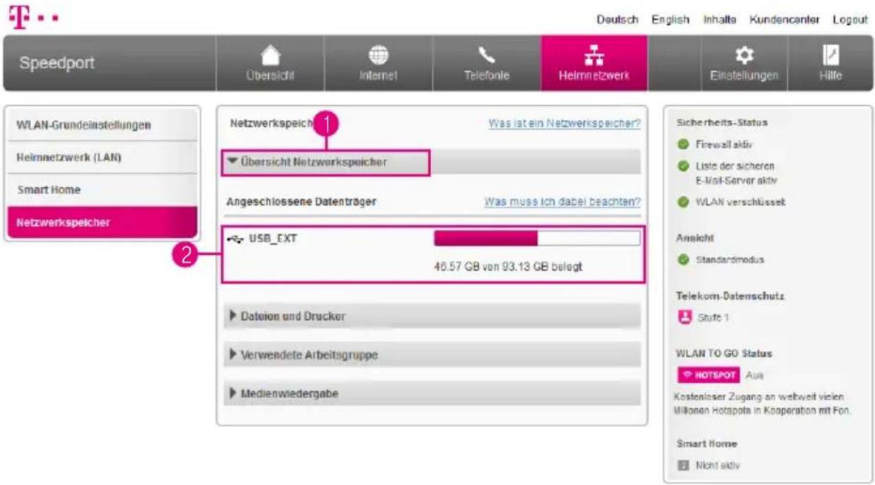 T-Mobile Speedport Smart 2 - Übersicht Netzwerkspeicher (Fortsetzung) - 1