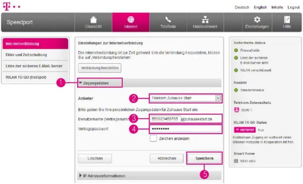 T-Mobile Speedport Smart 2 - Zugangsdaten für Telekom Zuhause Start eintragen (Fortsetzung) - 1