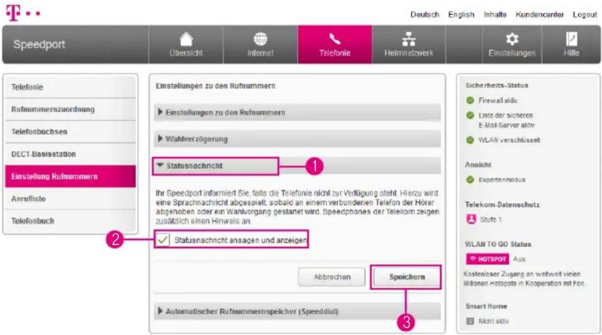 T-Mobile Speedport Smart 2 - Statusnachricht einstellen - 1
