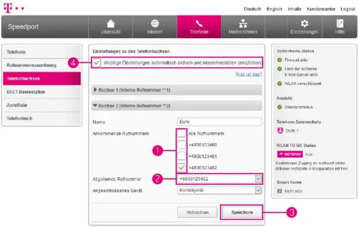 T-Mobile Speedport Smart 2 - Rufnummernzuordnung für Telefonbuchsen - 1